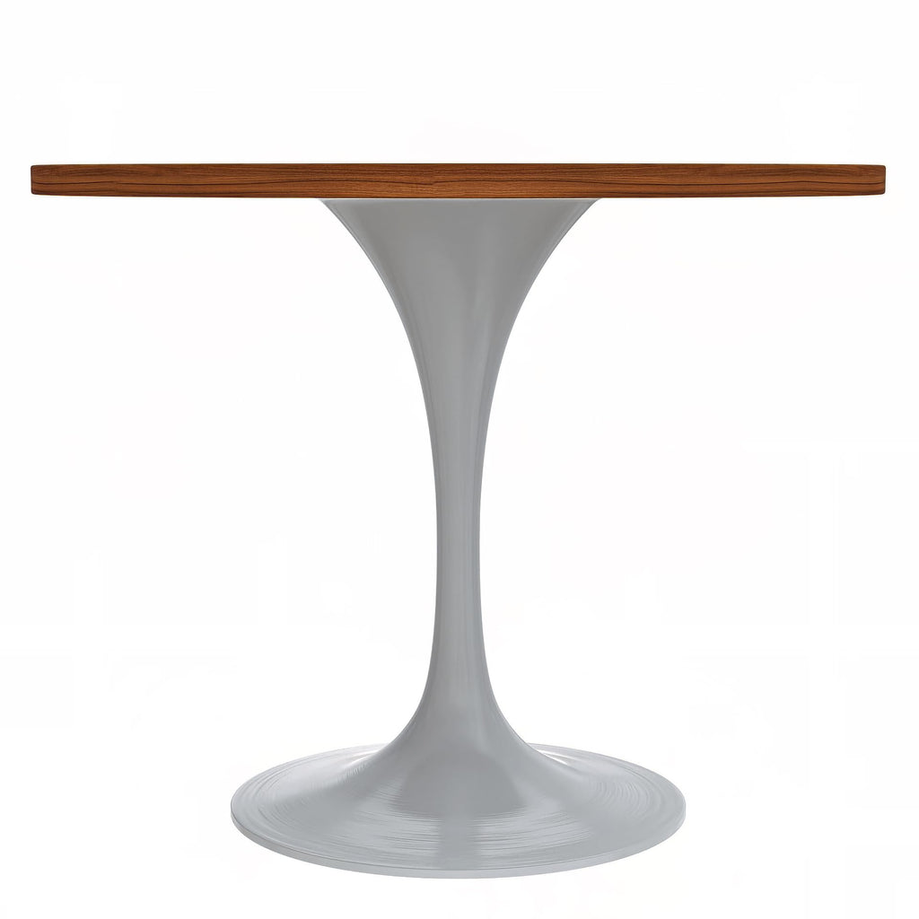 Mid-Century Modern 36 Inch Round Dining Table, MDF Wood Tabletop with White Steel Pedestal Base, Contemporary Kitchen & Dining Room Table, for Small Spaces (Cognac Brown)