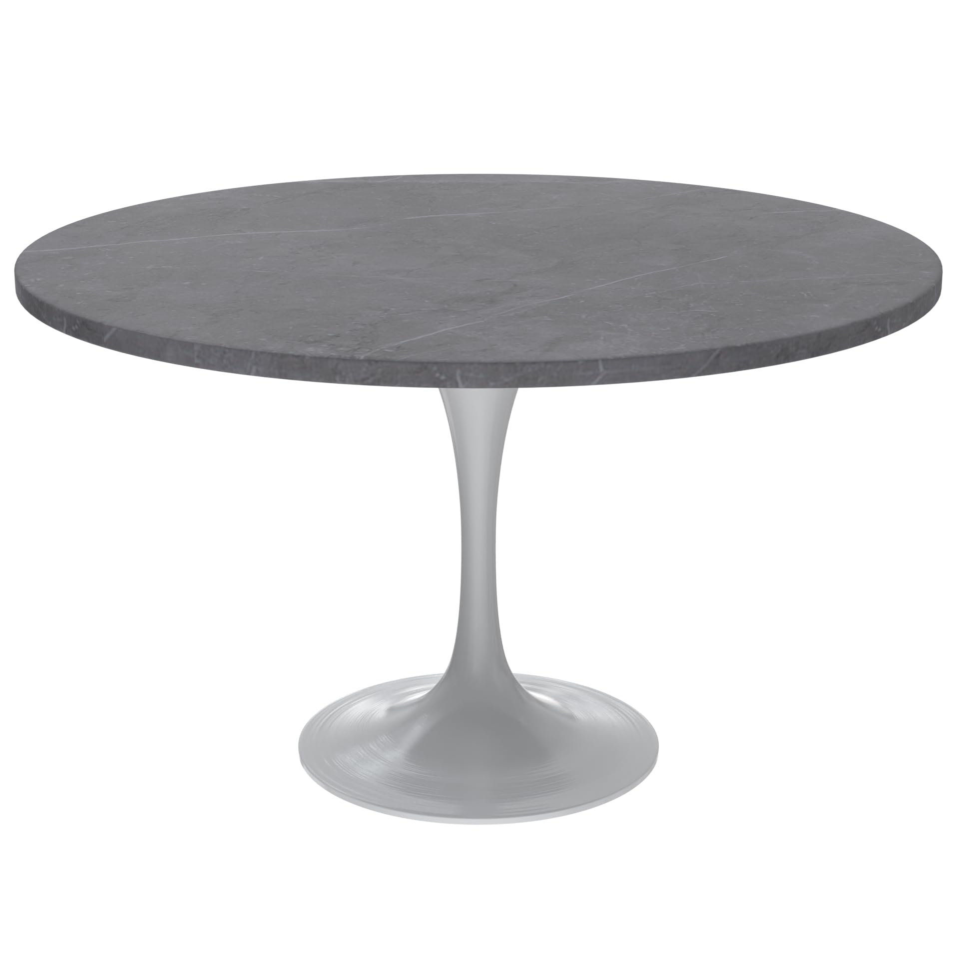 Modern 48" Round Dining Table with Sintered Stone Tabletop in White Steel Pedestal Base for Kitchen and Dining Room (Grey)