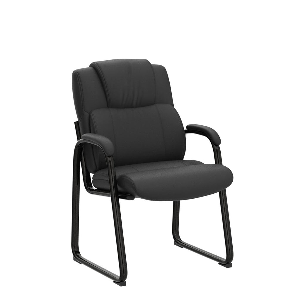 2 Pack, Leather Guest Chair with Padded Arm Rest for Reception Meeting Conference and Waiting Room Side Office Home Black with Sled Base