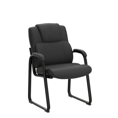 2 Pack, Leather Guest Chair with Padded Arm Rest for Reception Meeting Conference and Waiting Room Side Office Home Black with Sled Base