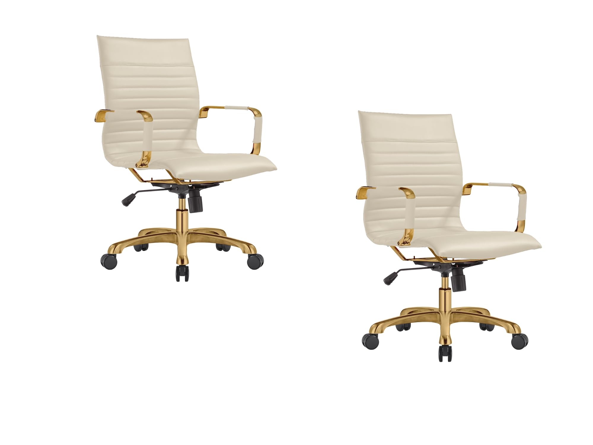 Qty 2 Modern Ergonomic Executive Office Chair, High-Back Leather Conference Desk Chair with Adjustable Height, Tilt Control, 360° Swivel & Gold Frame for Home Office