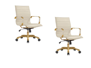 Qty 2 Modern Ergonomic Executive Office Chair, High-Back Leather Conference Desk Chair with Adjustable Height, Tilt Control, 360° Swivel & Gold Frame for Home Office