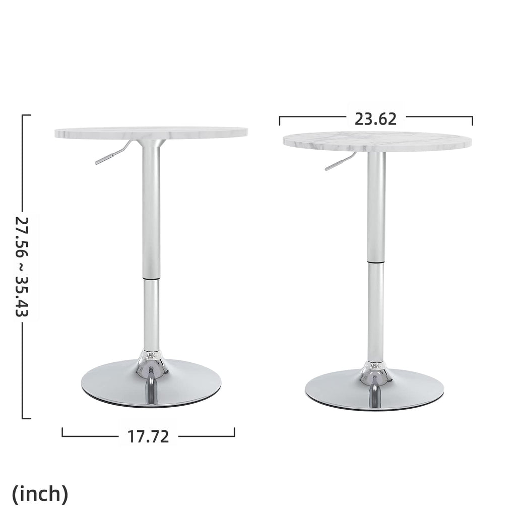 23.6" Round Bar Table, Adjustable Height Bar Table, Modern Cocktail Tables with MDF Top and Metal Base, Bistro Pub Tables Suitable for Cafe, Kitchen Island, Bar Counter, White