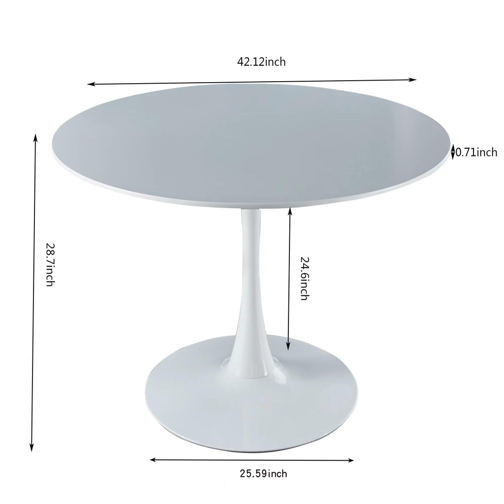 42" Tulip Table for 4-6 Persons Modern Round Dining Room Table, Mid-Century Modern White Small Kitchen Table with MDF Wooden Top, Leisure Coffee Table for Living Room, Dining Room, Office