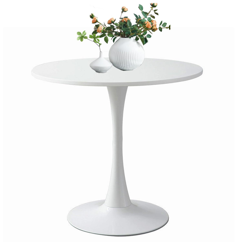 24" Tulip Table for 1-2 Persons Modern Round Dining Room Table, Mid-Century Modern White Small Kitchen Table with MDF Wooden Top, Leisure Coffee Table for Living Room, Dining Room, Office