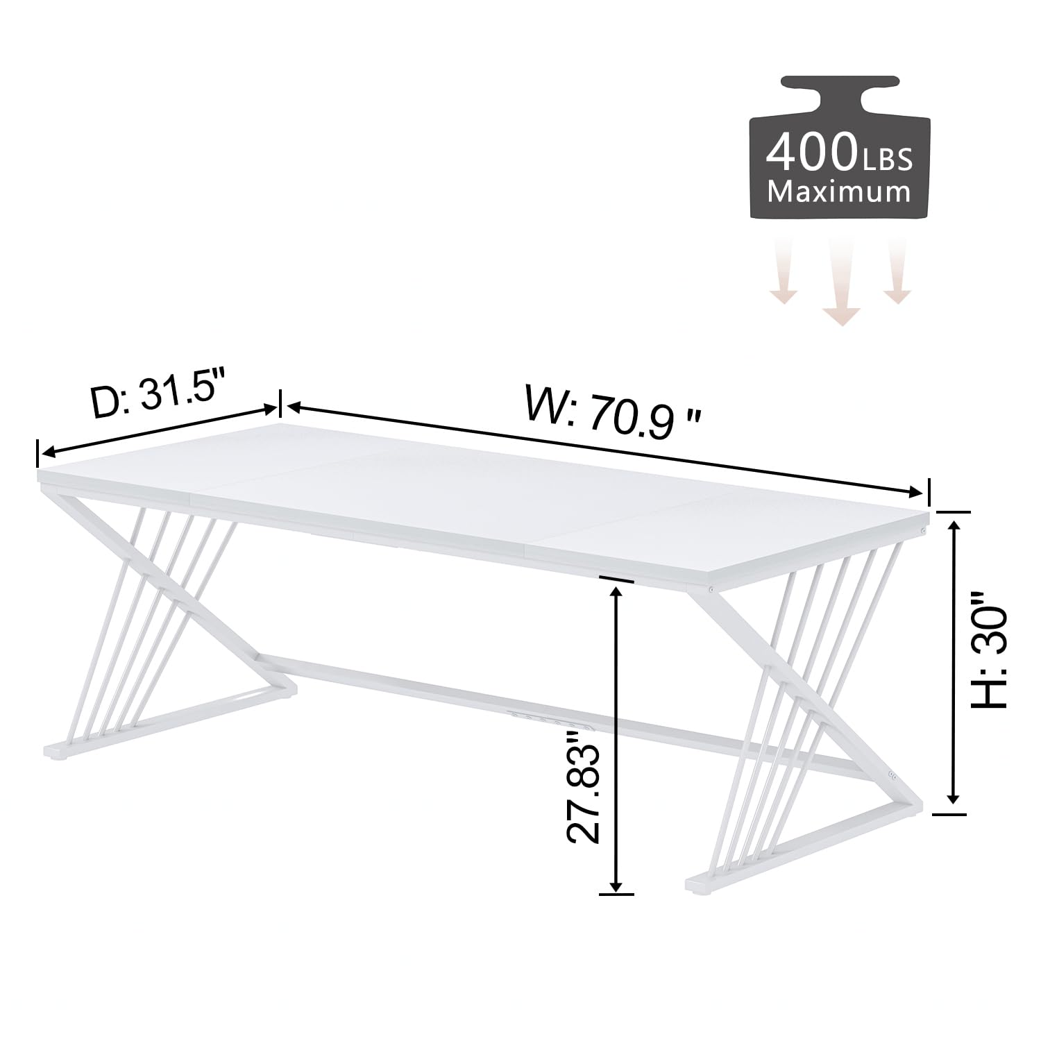 70.9" Modern Computer Desk with Z-Shaped Legs, Industrial Executive Home Office Desk for 2 Person, Large Writing Study Table for Bedroom, Gaming Workstation, White