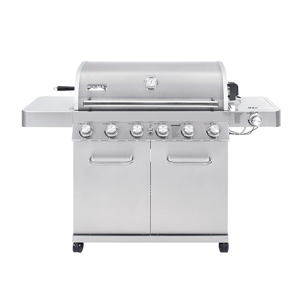 6+1 Burner Stainless Steel Cabinet Style Propane Gas Grill with Knob Controls, Side Burner, Built-In Thermometer, and Rotisserie Kit