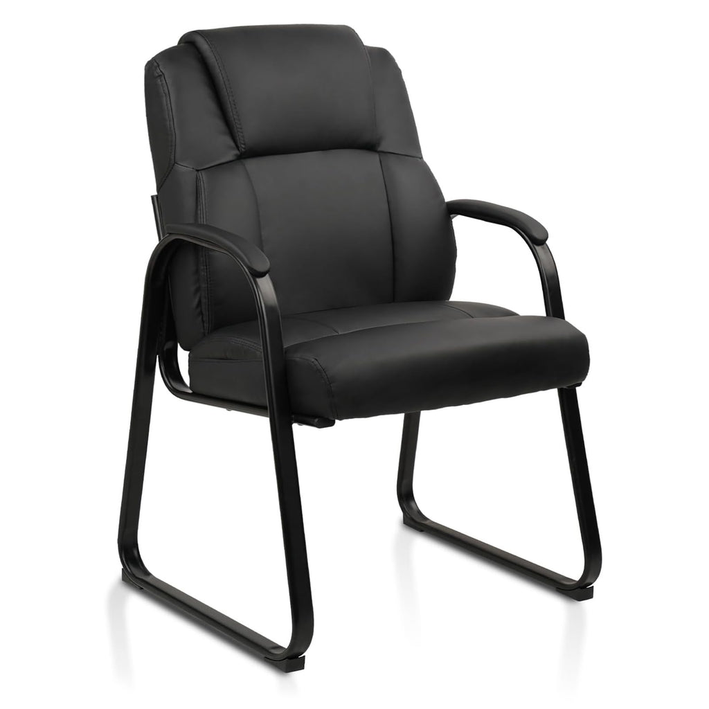 Leather Guest Chair with Padded Arm Rest for Reception Meeting Conference and Waiting Room Side Office Home Black with Sled Base 1 Pack