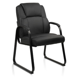 Leather Guest Chair with Padded Arm Rest for Reception Meeting Conference and Waiting Room Side Office Home Black with Sled Base 1 Pack