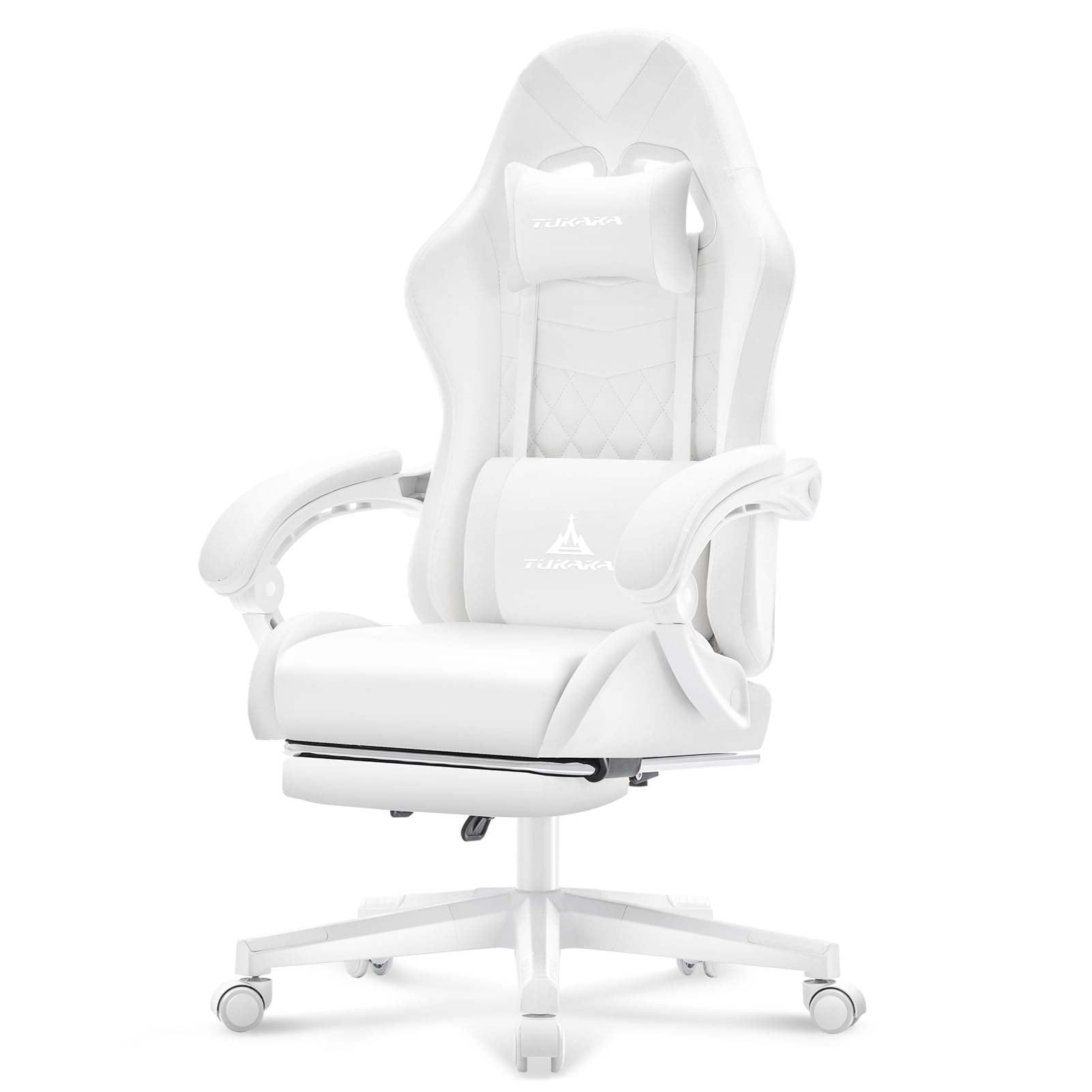 White Gaming Chair,Ergonomic Massage Computer Office Desk Chair with Footrest,Pocket Spring Cushion,Reclining Leather Adjustable Gamer Chair with Headrest and Lumbar Support,White