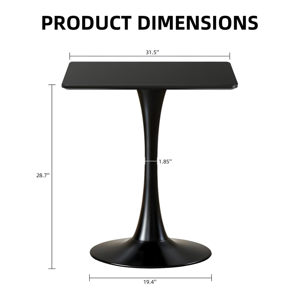 Square Dining Table, 31.5" Tulip Table with Thickened Tabletop & Metal Pedestal, Mid Century Modern Bistro Table for Kitchen, Small Places, Living Room, Cafe (Black)