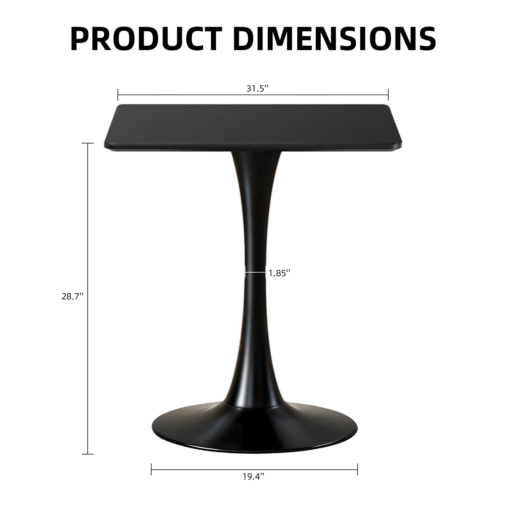 Square Dining Table, 31.5" Tulip Table with Thickened Tabletop & Metal Pedestal, Mid Century Modern Bistro Table for Kitchen, Small Places, Living Room, Cafe (Black)