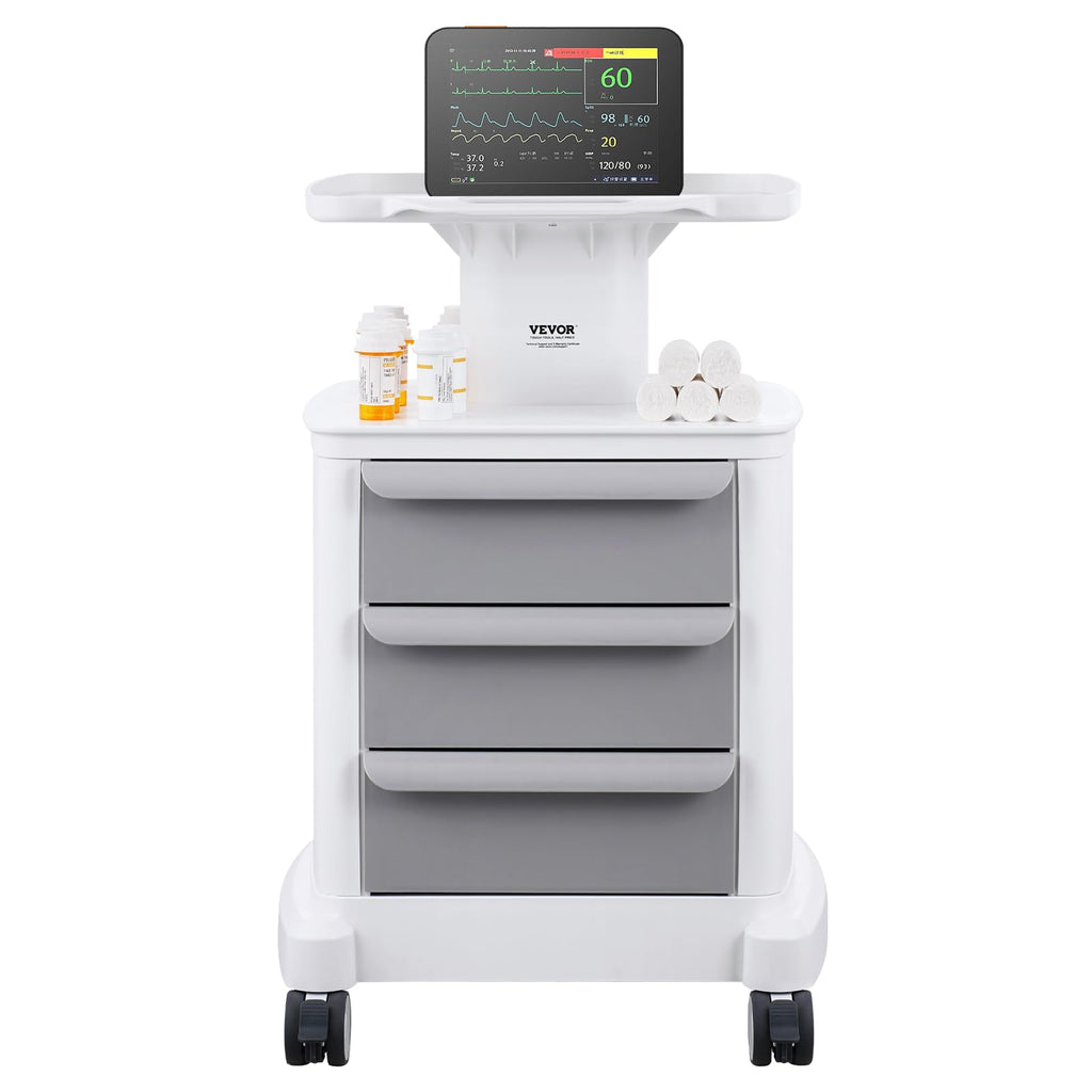 4 Tiers Lab Carts, Lab Utility Cart with 3 Drawers & 1 Top Tray, Mobile Medical Cart with ABS Material, Lab Rolling Cart with 4 Silent Wheels for Lab, Clinic, Hospital, Salon, White