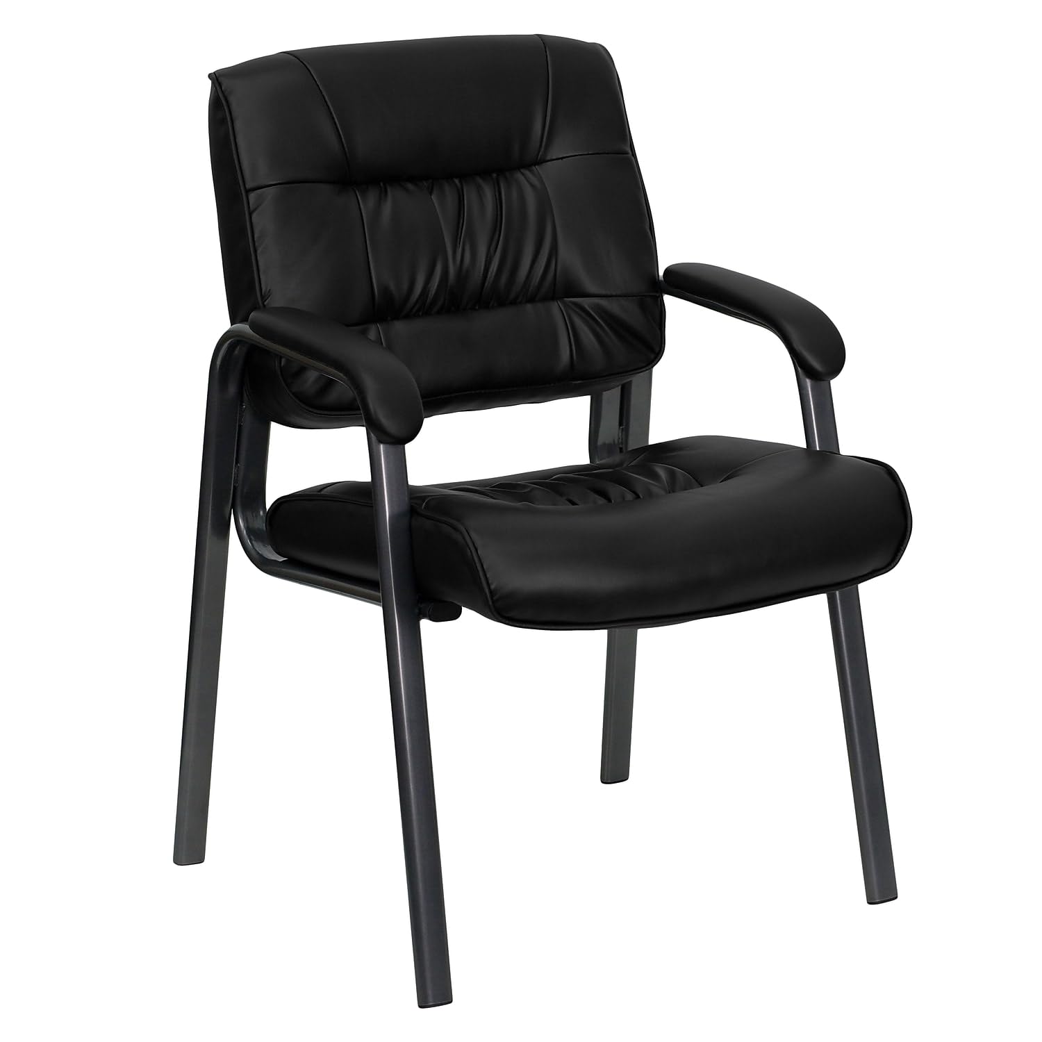 Haeger Black LeatherSoft Executive Side Reception Chair with Titanium Gray Powder Coated Frame