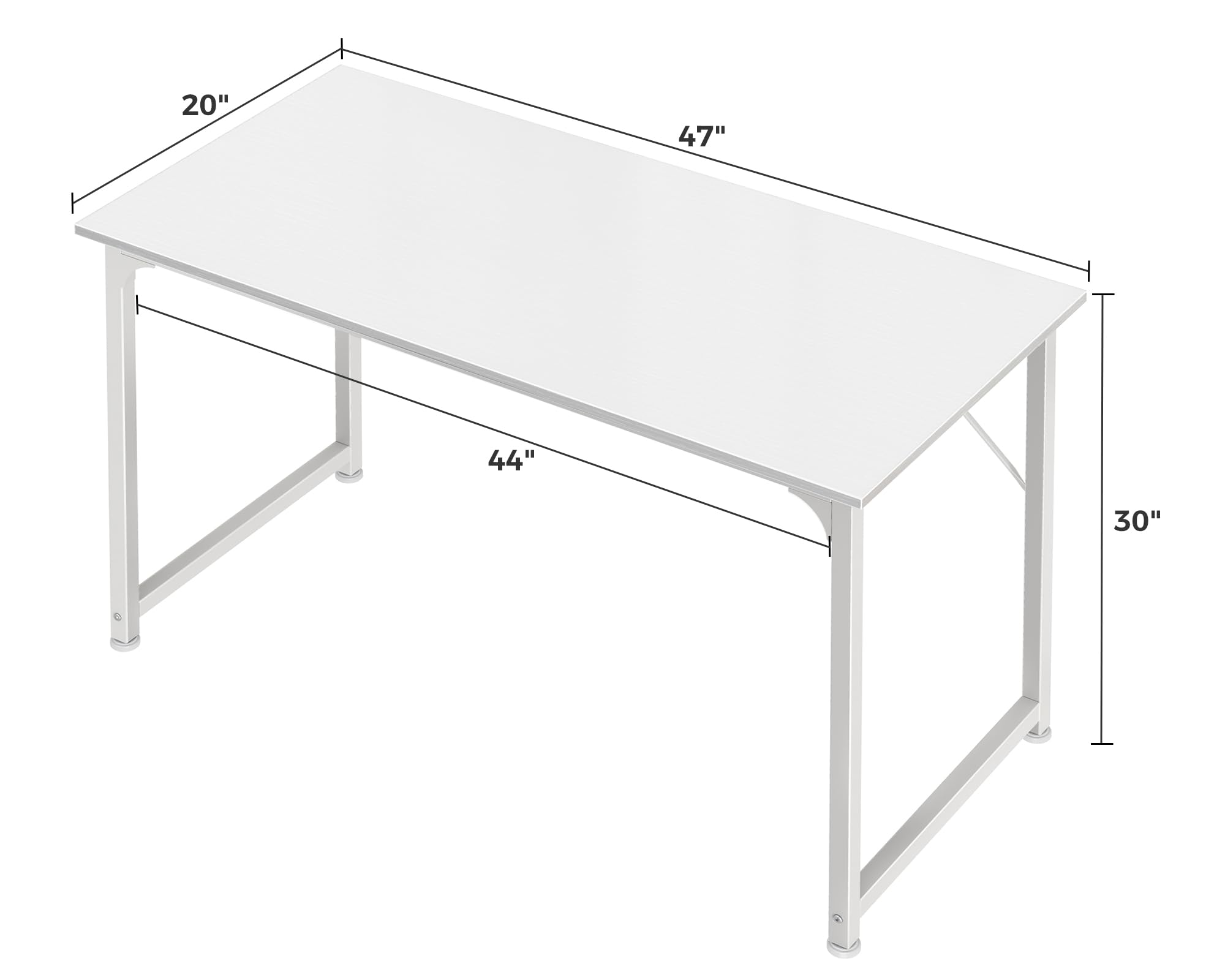 Computer Desk, 48 Inch Office Desk, Gaming Desk with Storage, Writing Desk Work Desk for Home Office, Study, Modern Simple Desk, Large Legroom, Metal Frame, White