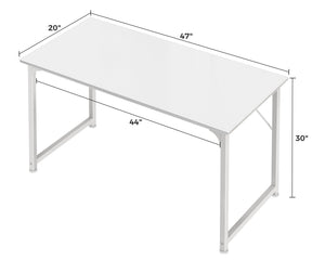 Computer Desk, 48 Inch Office Desk, Gaming Desk with Storage, Writing Desk Work Desk for Home Office, Study, Modern Simple Desk, Large Legroom, Metal Frame, White