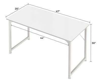 Computer Desk, 48 Inch Office Desk, Gaming Desk with Storage, Writing Desk Work Desk for Home Office, Study, Modern Simple Desk, Large Legroom, Metal Frame, White