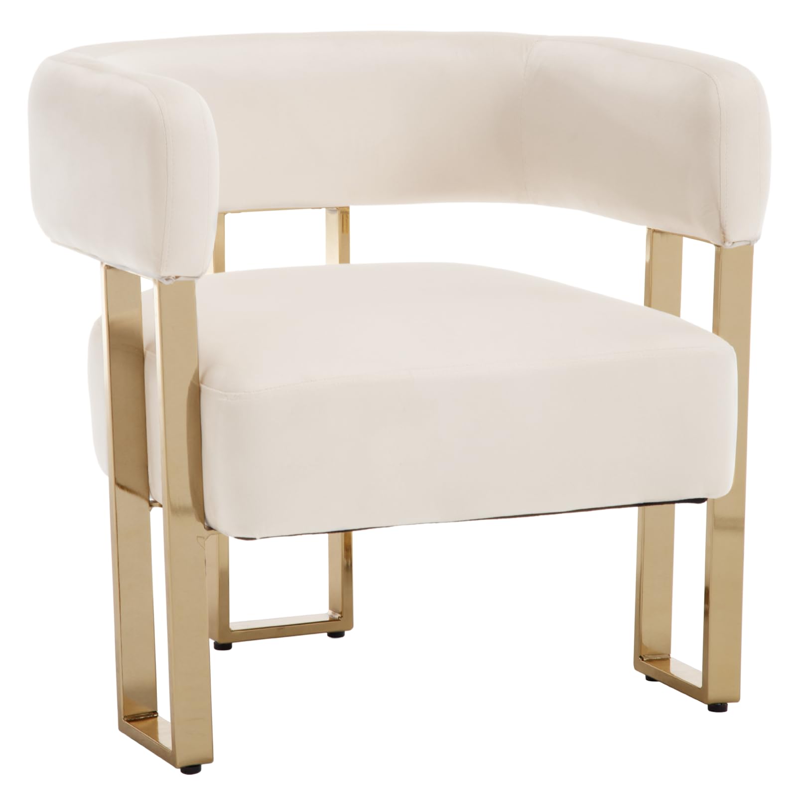 Modern Barrel Accent Chair, Velvet Fabric Living Room Chair with Gold Metal Legs, Comfy Upholstered Single Sofa Armchair Side Chair for Lounge/Bedroom/Reading, Beige