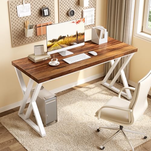 55 Inch Large Simple Industrial Computer Desk Study Writing Table Home Office Workstation,Brown