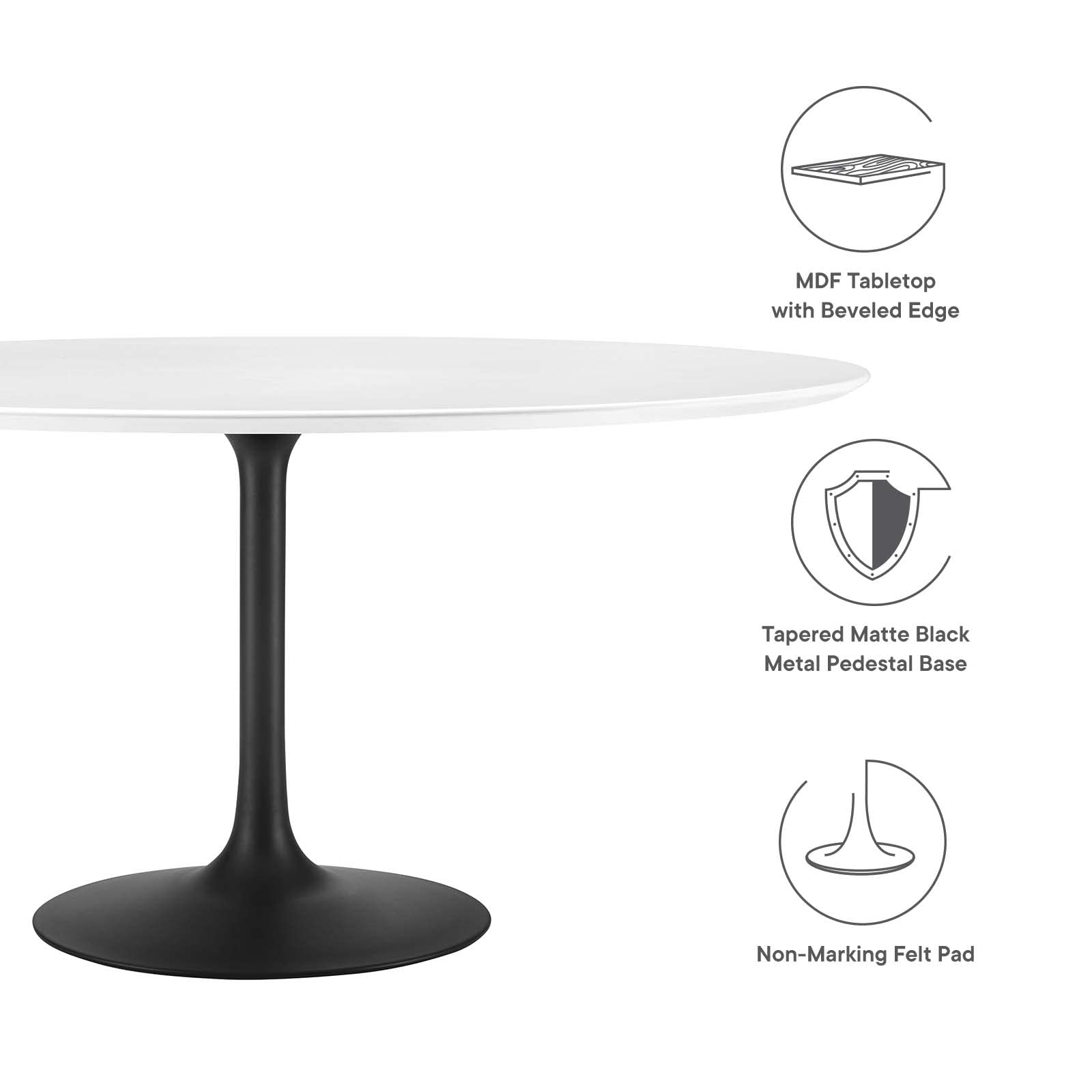 60" Round Wood Dining Table, White Top, Black Base