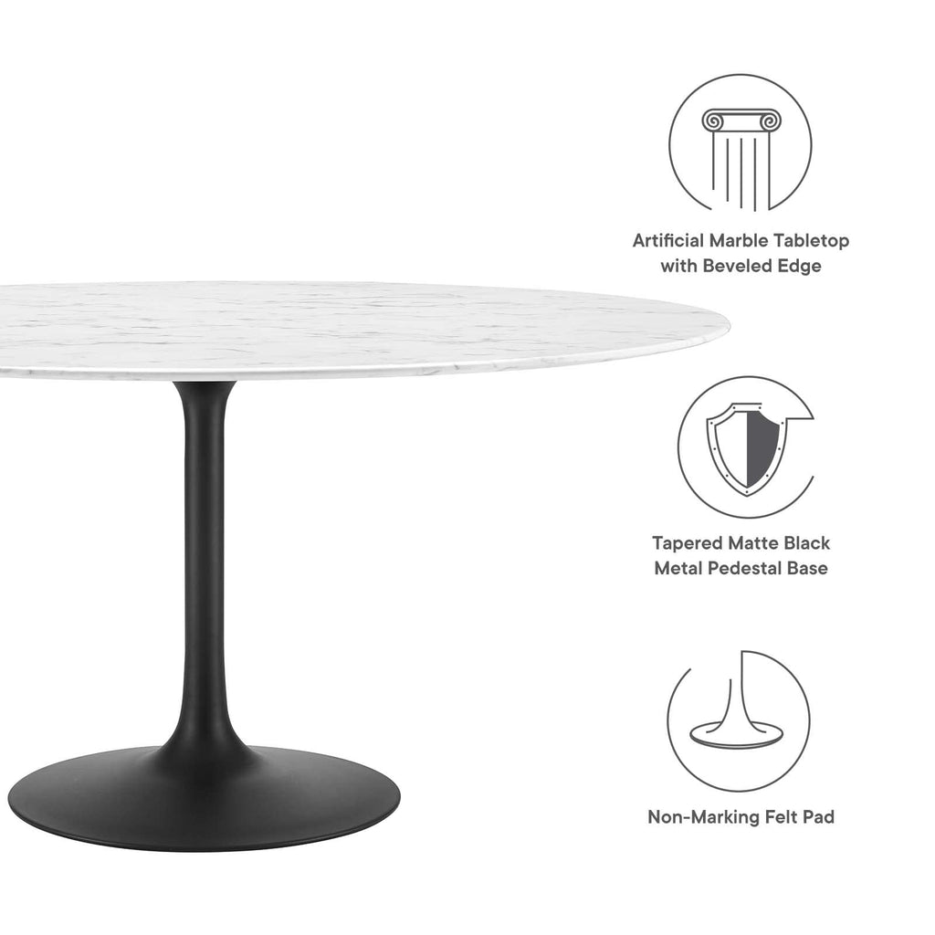 Round 60" Mid-Century Modern Artificial Marble Dining Table in Black White