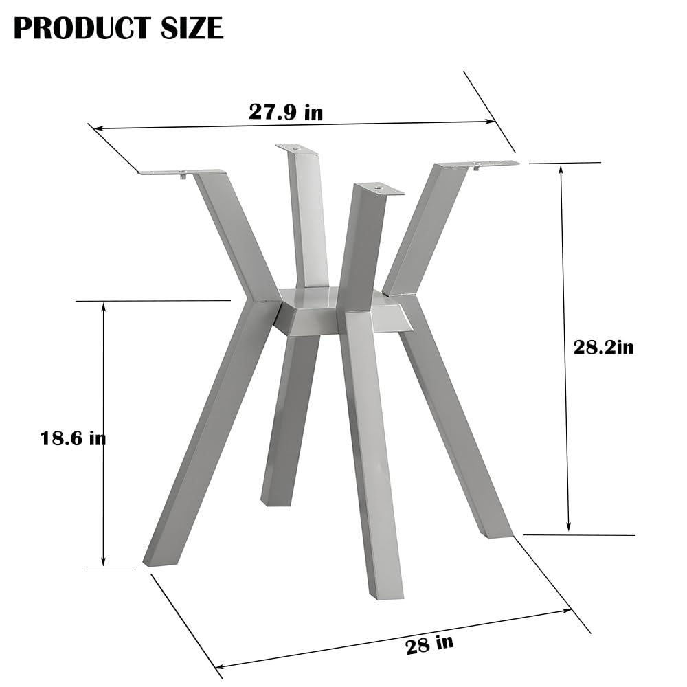 Metal Table Base，Modern Coffee Table Legs 28 Inch, Dining Furniture Legs for Glass, Marble, and Wood Table Tops, Heavy Duty Desk Legs for Home,Kitchen,Office (Silver)