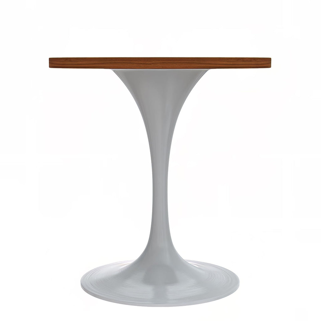 Mid-Century Modern 27 Inch Round Dining Table, MDF Wood Tabletop with White Steel Pedestal Base, Contemporary Kitchen & Dining Room, Small Space Breakfast Table, Cognac Brown