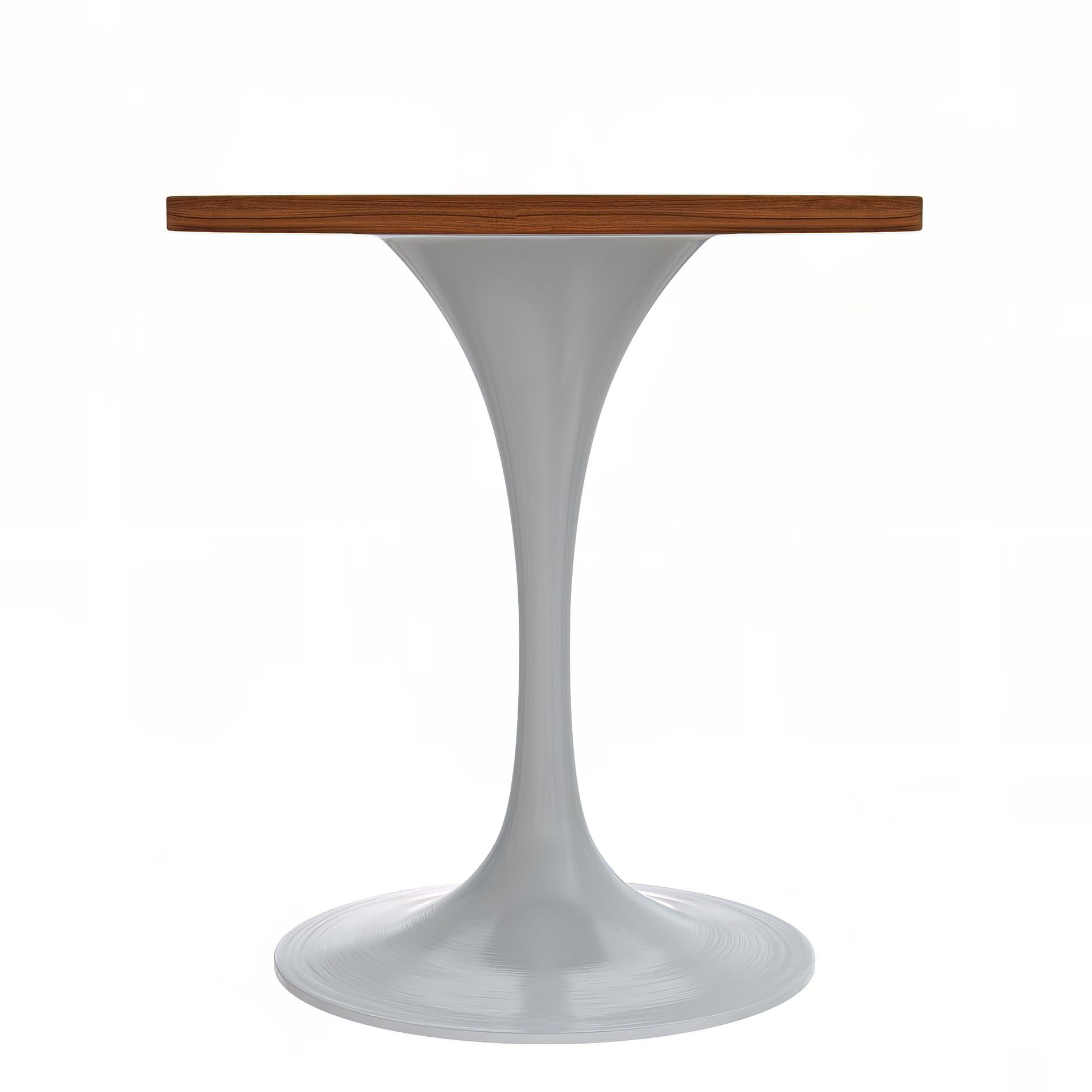 Mid-Century Modern 27 Inch Round Dining Table, MDF Wood Tabletop with White Steel Pedestal Base, Contemporary Kitchen & Dining Room, Small Space Breakfast Table, Cognac Brown