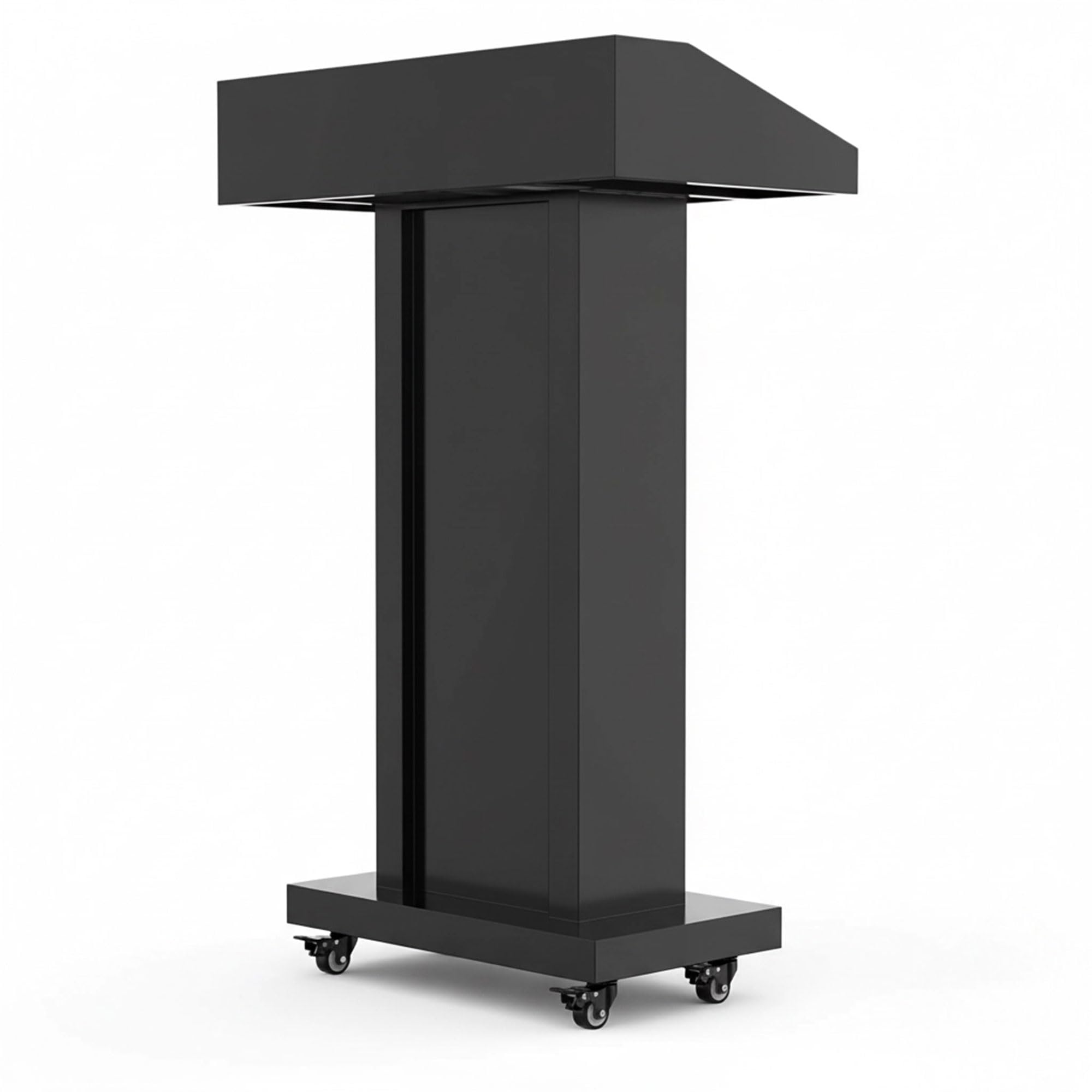 Podium Stand with 4 Locking Wheels, Heavy-Duty Metal Lectern with Large Lockable Storage Cabinet, Flat Desktop for Church, School, Office, and Conference, 43.7