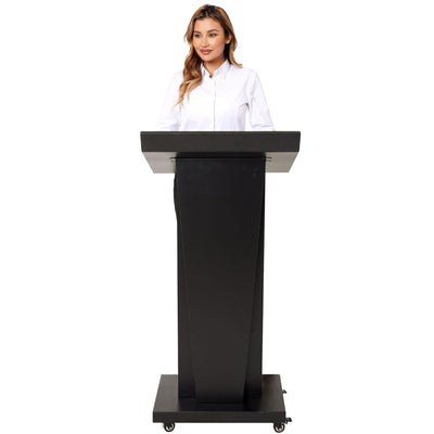 Podium Stand with 4 Locking Wheels, Lecterns & Podiums for Church School Office Conference Home, Heavy Duty Metal, Large Storage Area, Slant Desktop, 50.4