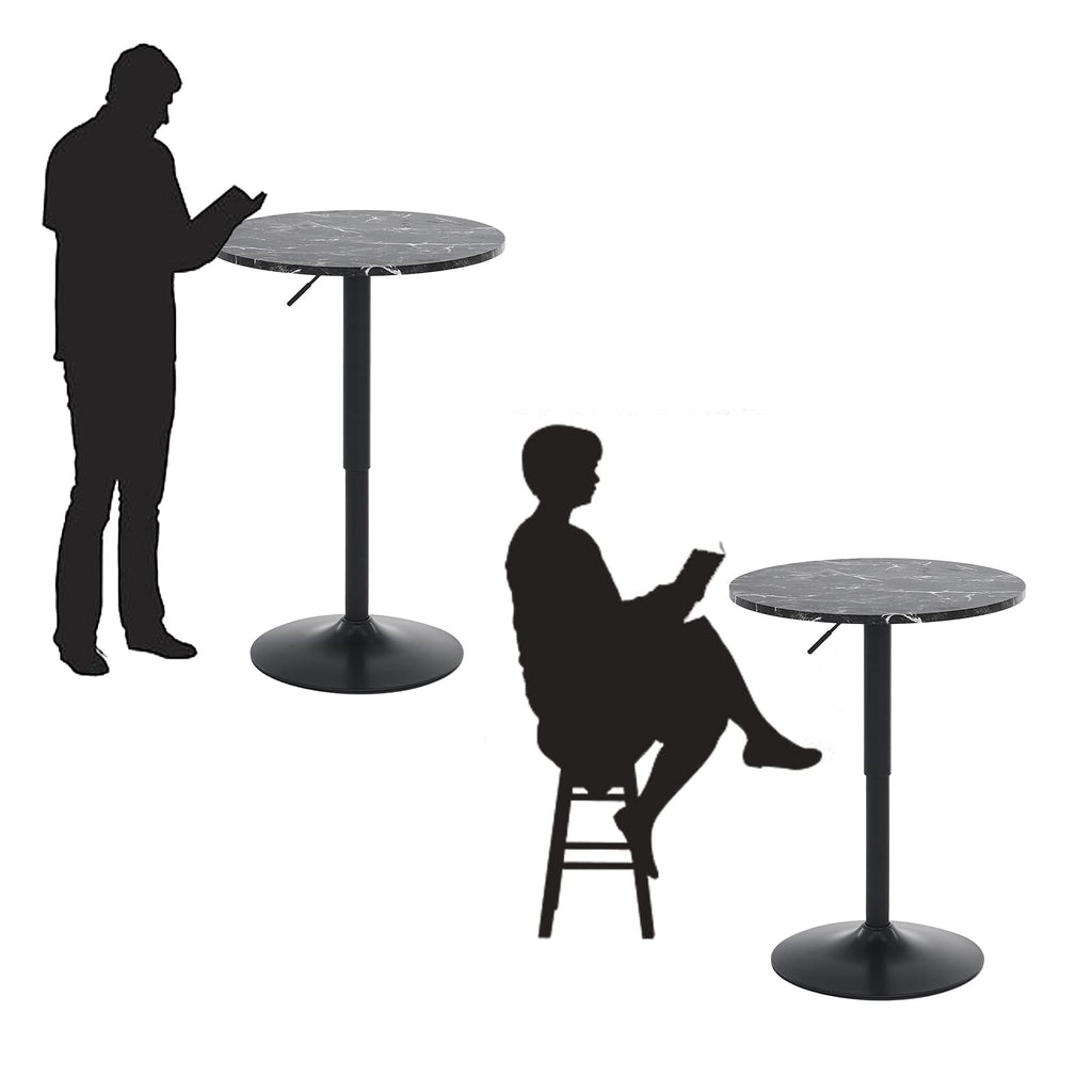 23.6" Round Bar Table, Adjustable Height Bar Table, MDF Top with Metal Pole Support and Base, Cocktail Tables, Bistro Pub Tables, Suitable for Cafe, Kitchen Island, Bar Counter, Black