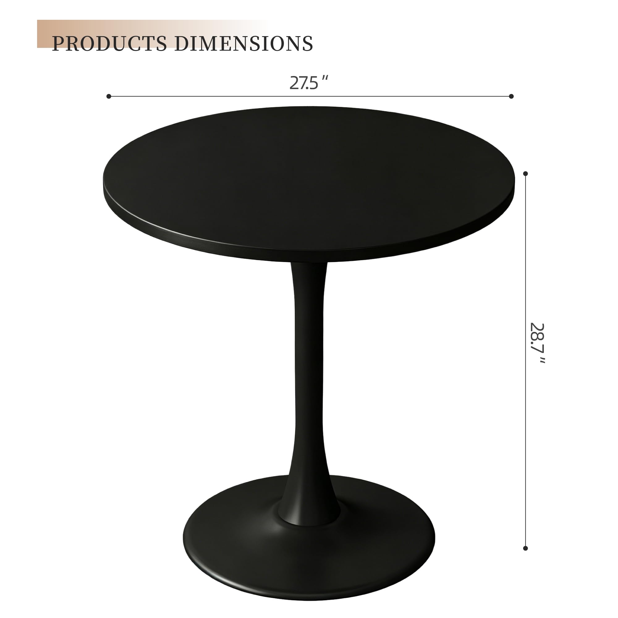 Round Dining Table 27.5" Circle Tulip Table with Wood Thickened Tabletop & Sturdy Metal Pedestal Mid Century Modern Leisure Bistro Kitchen Tables 4 People Small Places Living Room Cafe,Black