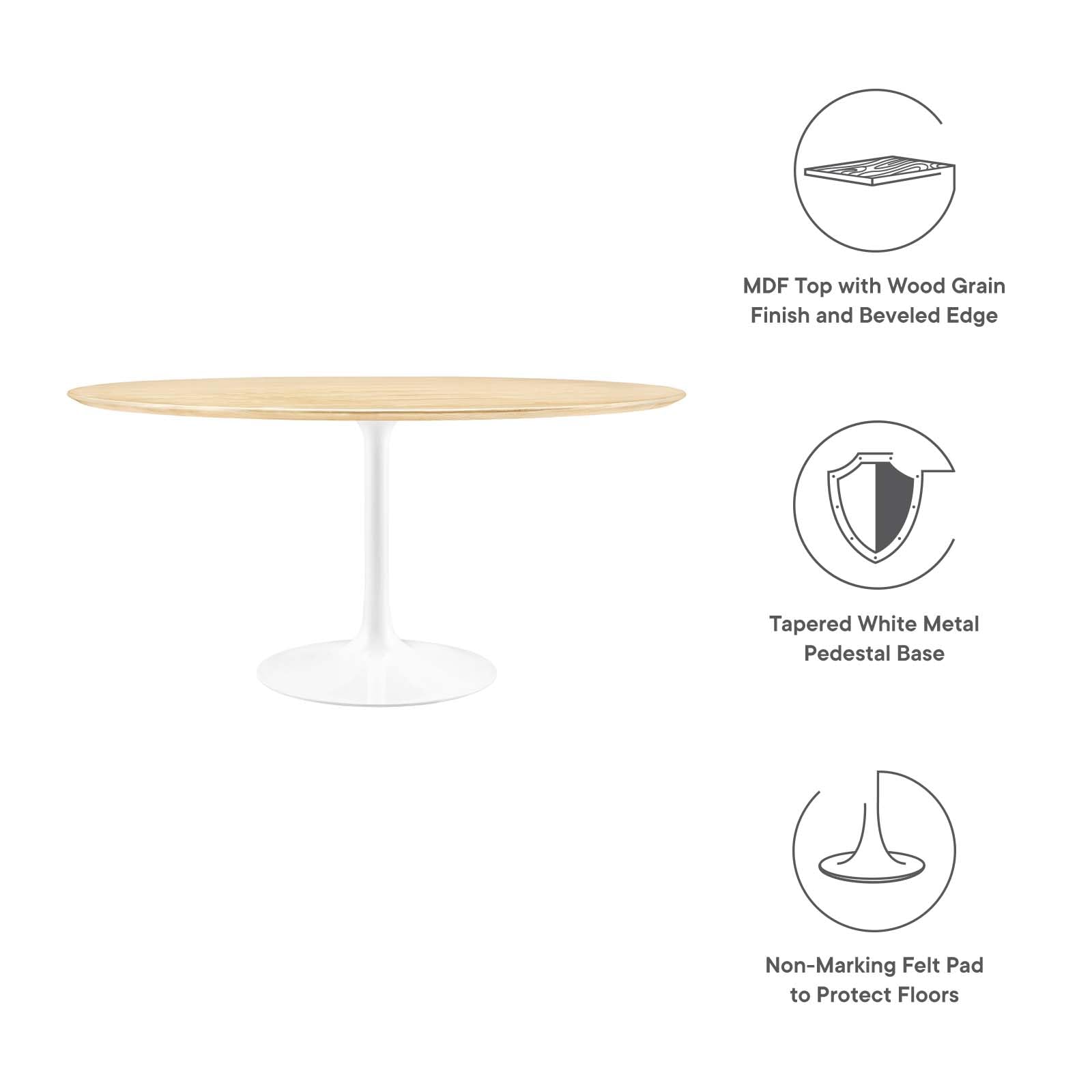 Dining Table, 60", White Natural