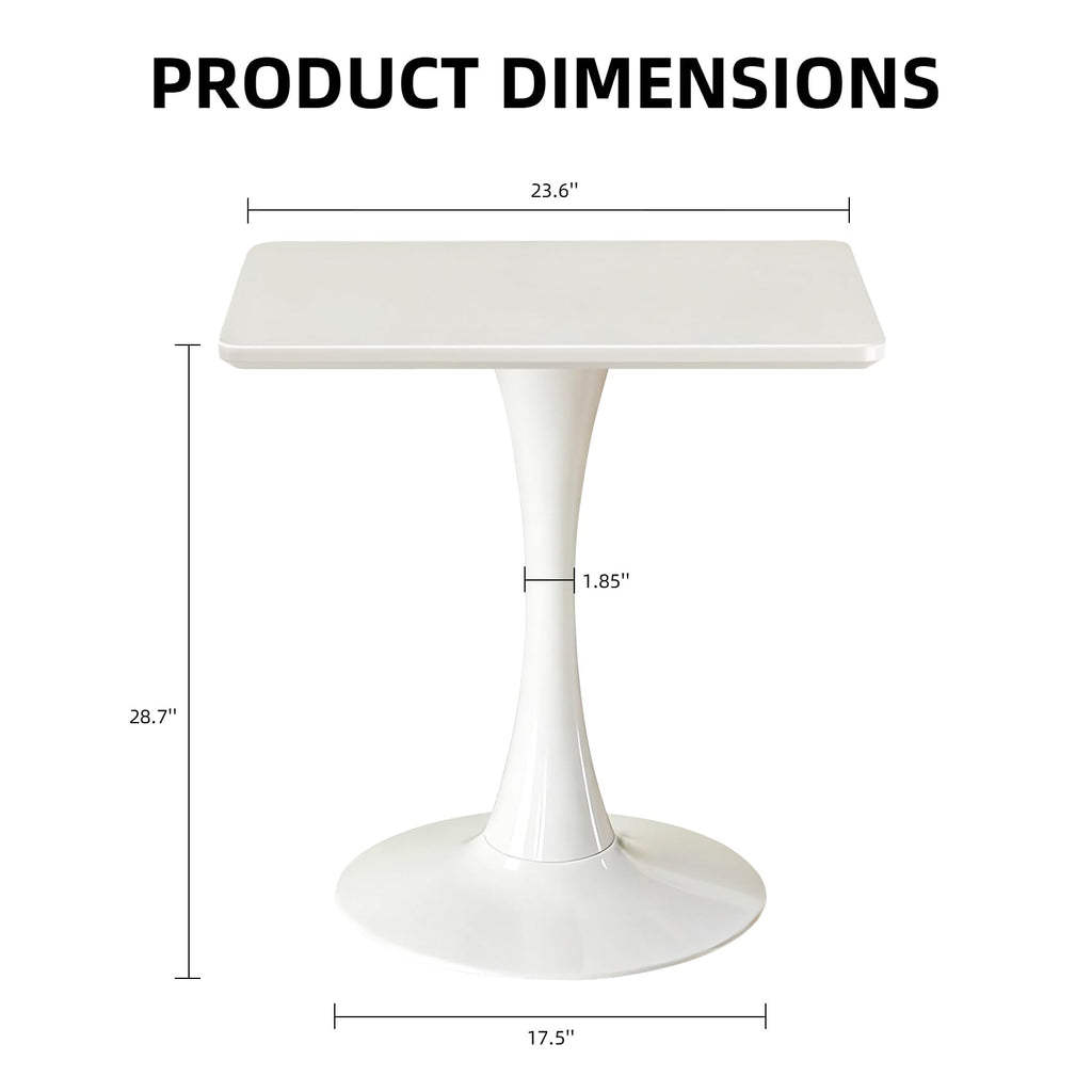Square Dining Table, 24" Tulip Table with Thickened Tabletop & Metal Pedestal, Mid Century Modern Bistro Table for Kitchen, Small Places, Living Room, Cafe (White)