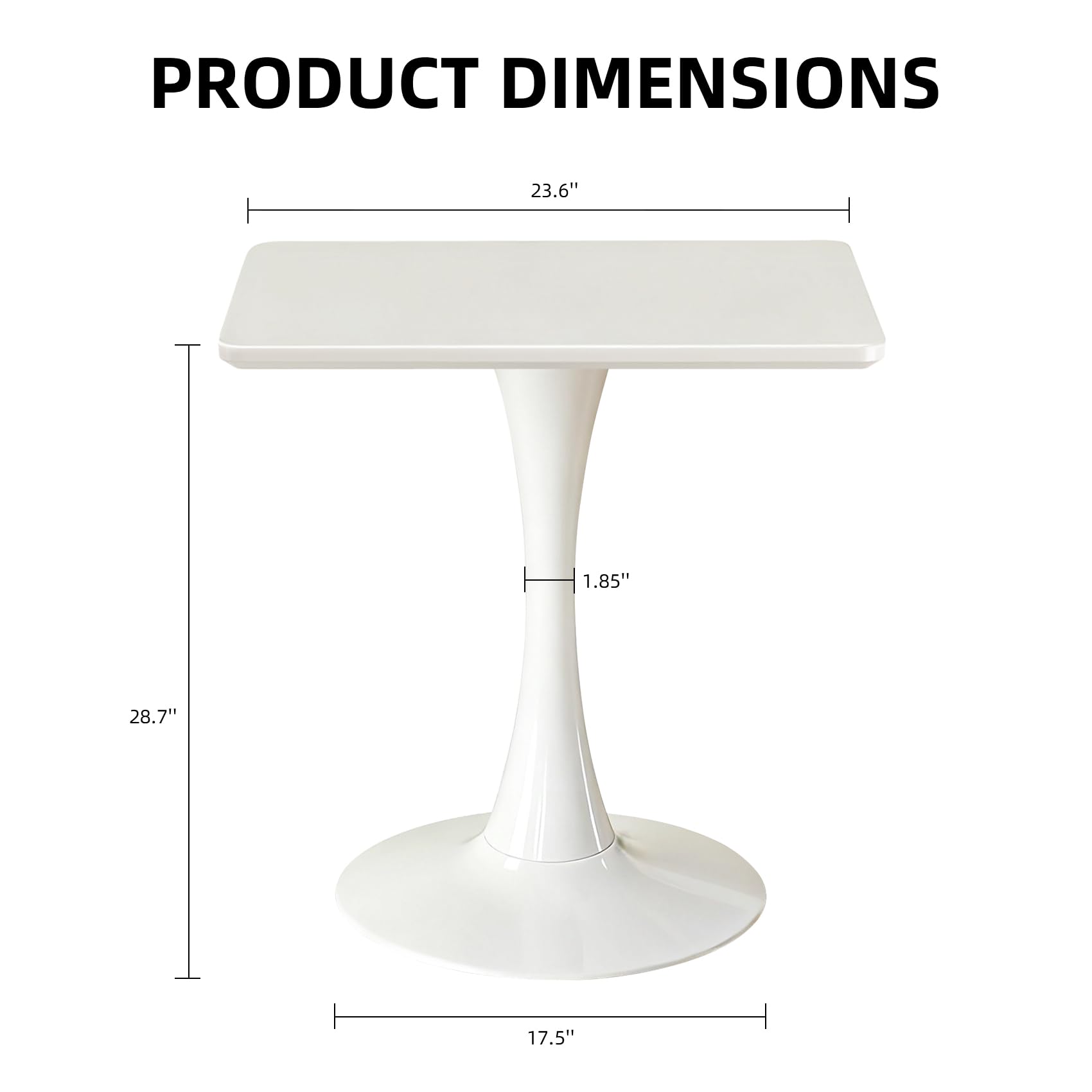 Square Dining Table, 24" Tulip Table with Thickened Tabletop & Metal Pedestal, Mid Century Modern Bistro Table for Kitchen, Small Places, Living Room, Cafe (White)