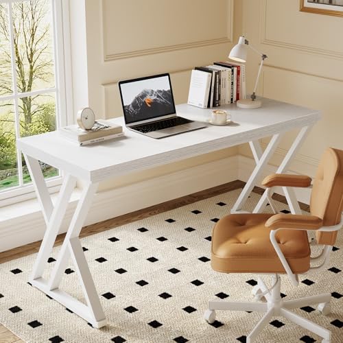 55 Inch Large Simple Industrial Computer Desk Study Writing Table Home Office Workstation,White