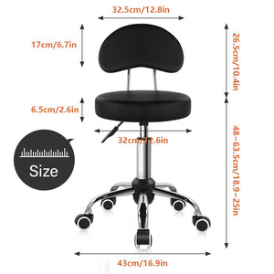 Rolling Stool with Mid Back Height Adjustable Chair PU Leather Swivel Chair with Wheels for Office Home Task Drafting (Black)