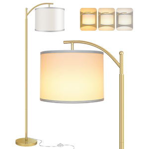 Floor Lamp for Living Room, LED Standing Lamp with 2 Lamp Shades Tall Industrial Floor Lamp Reading for Bedroom, Office, Study Room (9W LED Bulb, Beige & White Shades Included) -Gold