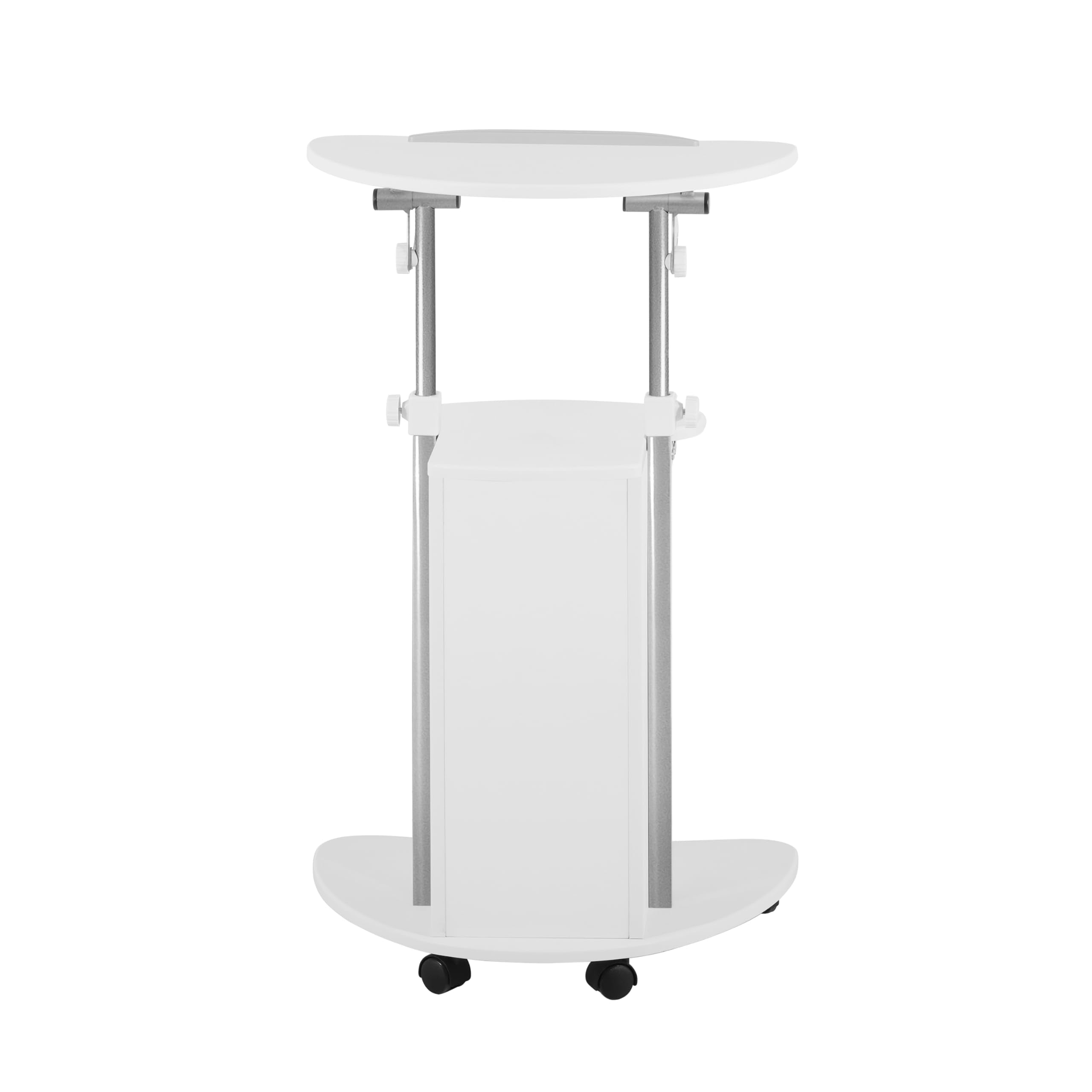 Adjustable Height Rolling Laptop Cart with Storage, Sit to Stand Desk with Wheels, Podium Stand or Medical Cart, White