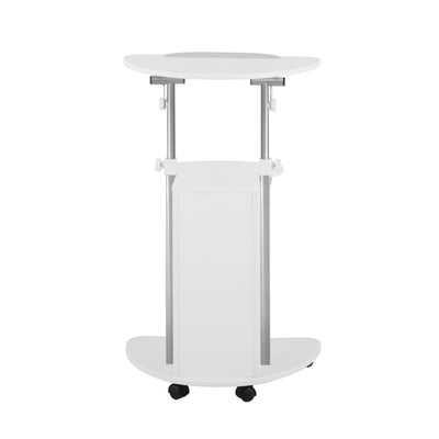 Adjustable Height Rolling Laptop Cart with Storage, Sit to Stand Desk with Wheels, Podium Stand or Medical Cart, White