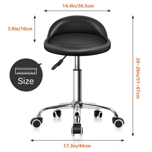 PU Leather Round Rolling Stool with Back Rest Height Adjustable Swivel Drafting Work SPA Task Chair with Wheels Black