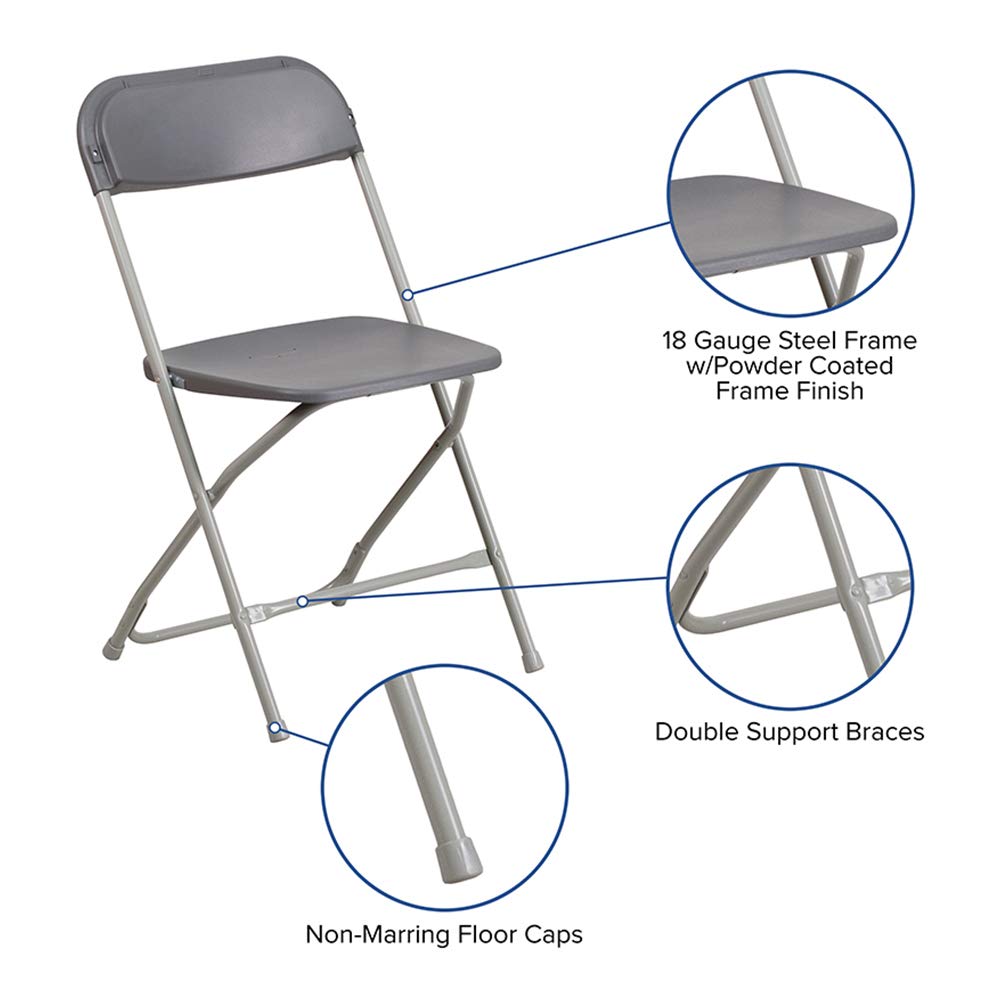 Set of 10, Gray, Hercules Series Plastic Folding Chairs for Parties and Weddings, Stackable Commercial Event Seats,