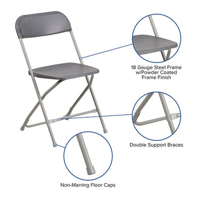 Set of 10, Gray, Hercules Series Plastic Folding Chairs for Parties and Weddings, Stackable Commercial Event Seats,