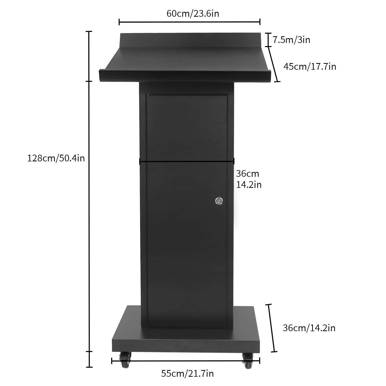 Metal Podium Stand with Wheels, Heavy-Duty Rolling Lectern for Classroom, Church & Office Presentations, Large Top, Locking Casters, Stable Base