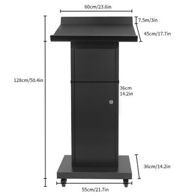 Metal Podium Stand with Wheels, Heavy-Duty Rolling Lectern for Classroom, Church & Office Presentations, Large Top, Locking Casters, Stable Base