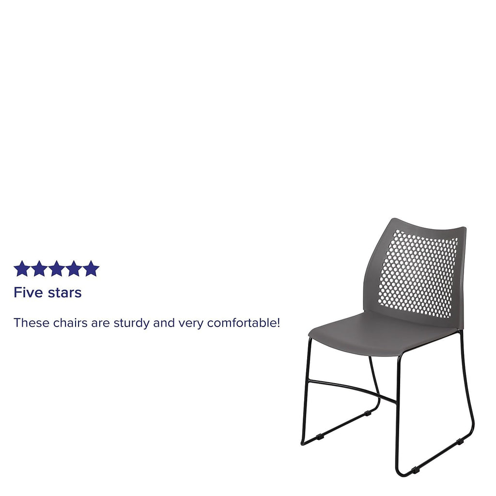 Set of 5 Gray, Hercules Series Contoured Lobby Chairs with Air-Vent Honeycomb Backs, Ergonomic Stacking Chairs for Offices,