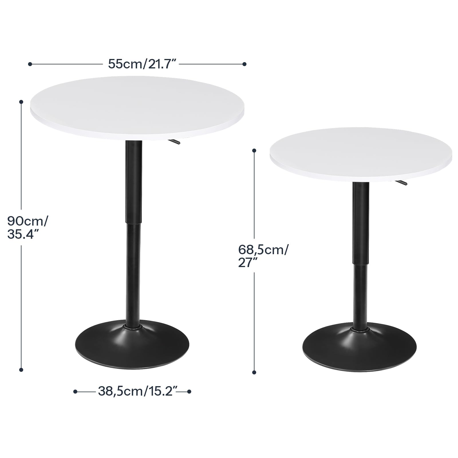 Bar Table, Height-Adjustable Round Pub Table 27-35.4 Inches with Sturdy Base, Modern Style, Easy to Assemble, Suitable for Small Space, White