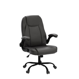 Office Desk Gaming Computer Home Chair Ergonomic Executive High Back Support Flip-up Arms Adjustable Height Swivel Rolling Wheels Comfy PU Leather (Brown)
