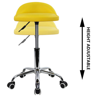 PU Leather Round Rolling Stool with Back Rest Height Adjustable Swivel Drafting Work SPA Task Chair with Wheels (Yellow)