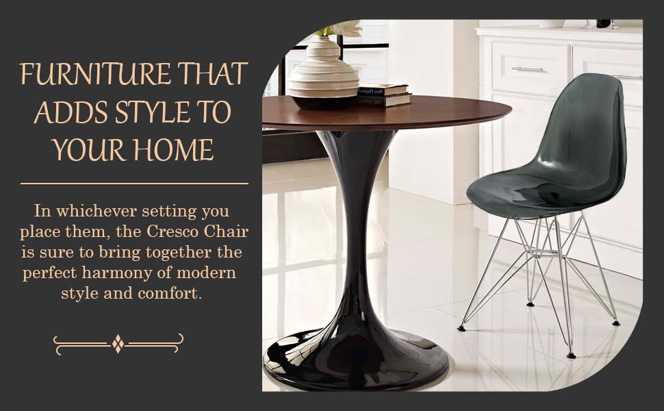 Dining, Modern Chrome Eiffel Base and Curved Back Design, Ergonomic and Lightweight Accent Side Chair for Mid-Century Home, Kitchen, and Café (Transparent Black, Singles)